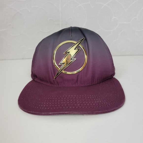 DC Comics Mens/Kids The Flash Logo Superhero Metal Baseball Snap Back Hat Purple - Picture 11 of 12